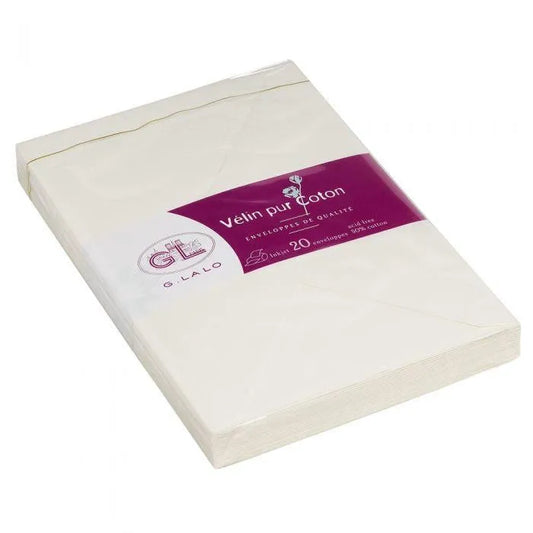 LALO Velin 20 Enveloppes Gommée C6 Pur Coton-Enveloppes-Lalo-Papeterie du Dôme