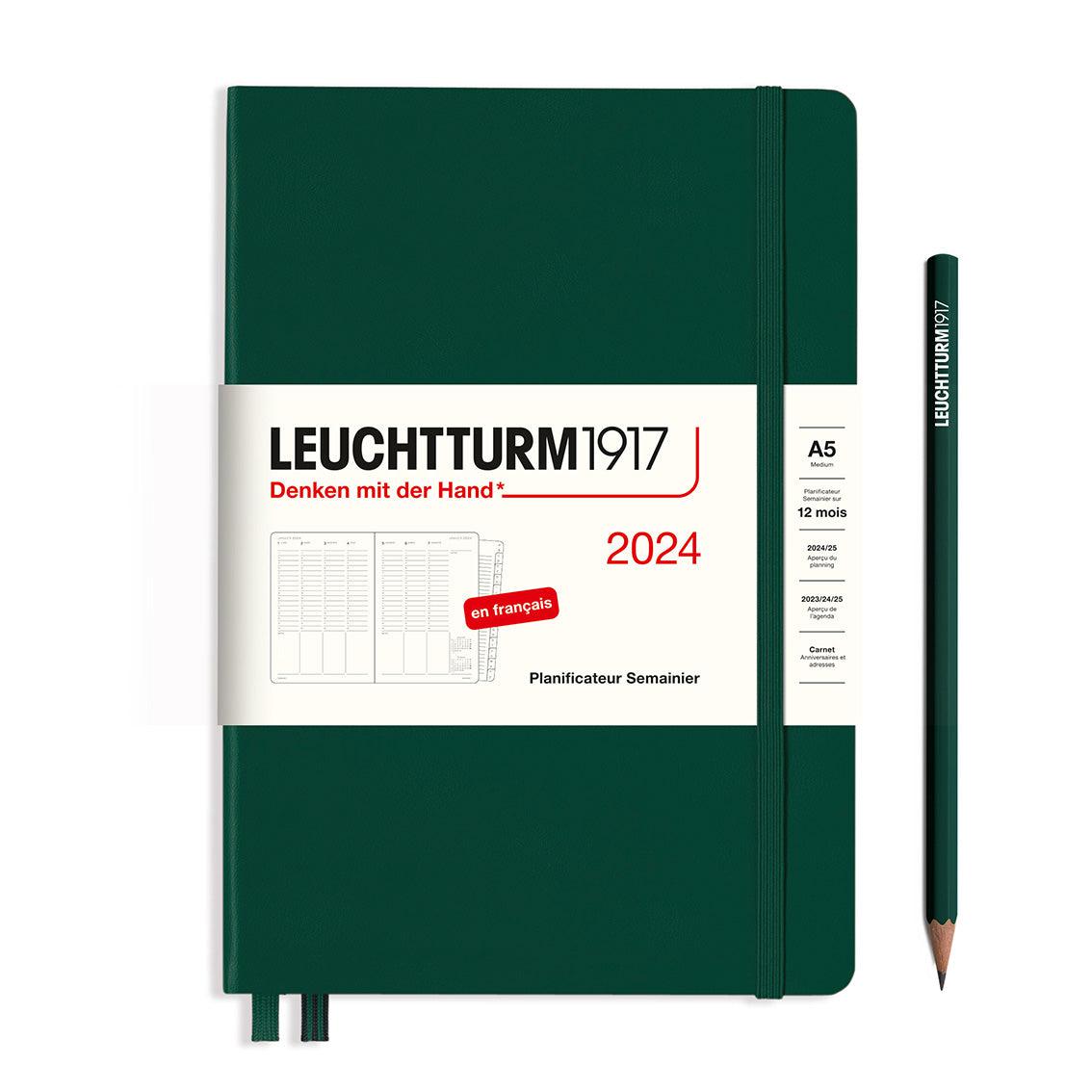 LCHT A5 Planificateur Semainier Rigide - Français-Agenda-Leuchtturm 1917-2024-Forest Green-A5-Papeterie du Dôme