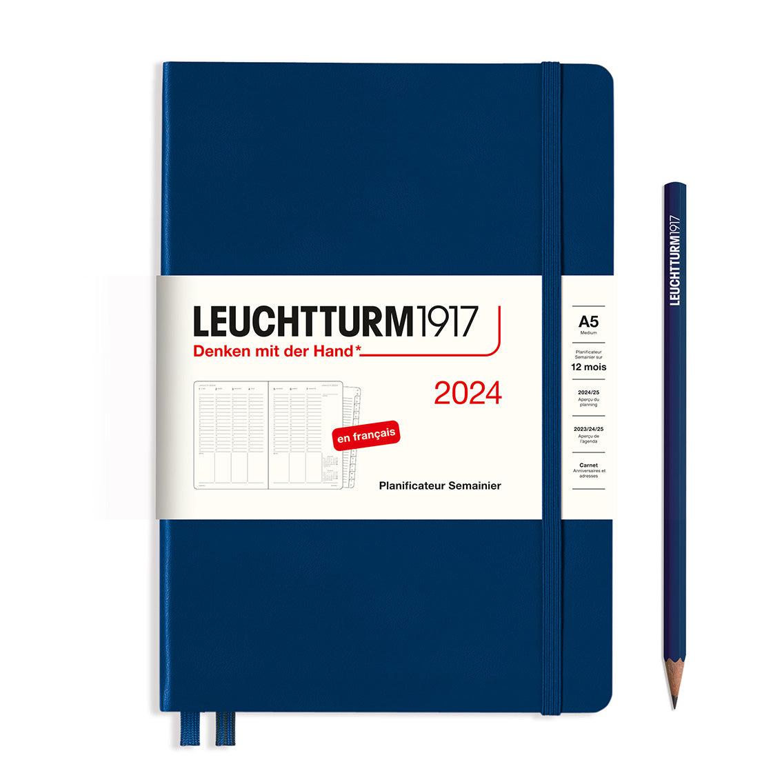 LCHT A5 Planificateur Semainier Rigide - Français-Agenda-Leuchtturm 1917-2024-Bleu Marine-A5-Papeterie du Dôme