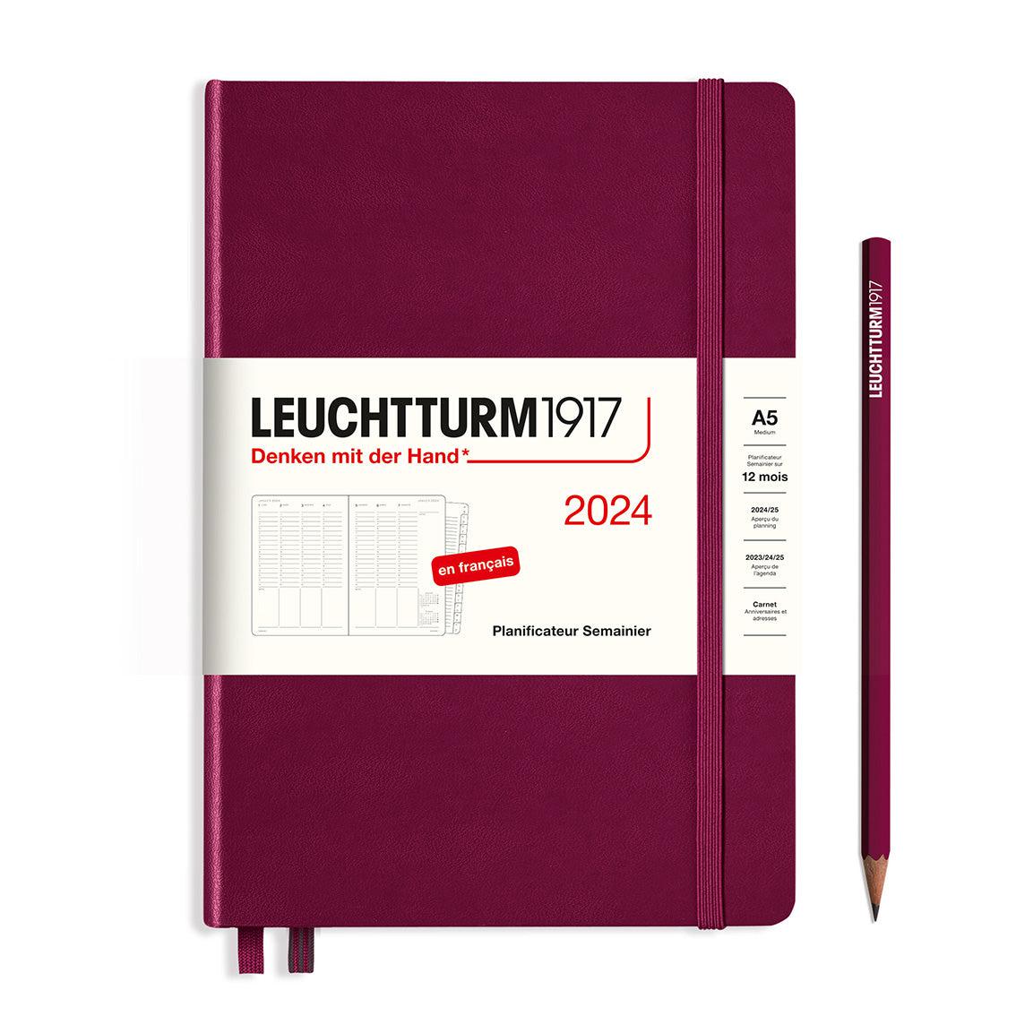 LCHT A5 Planificateur Semainier Rigide - Français-Agenda-Leuchtturm 1917-2024-Port Red-A5-Papeterie du Dôme