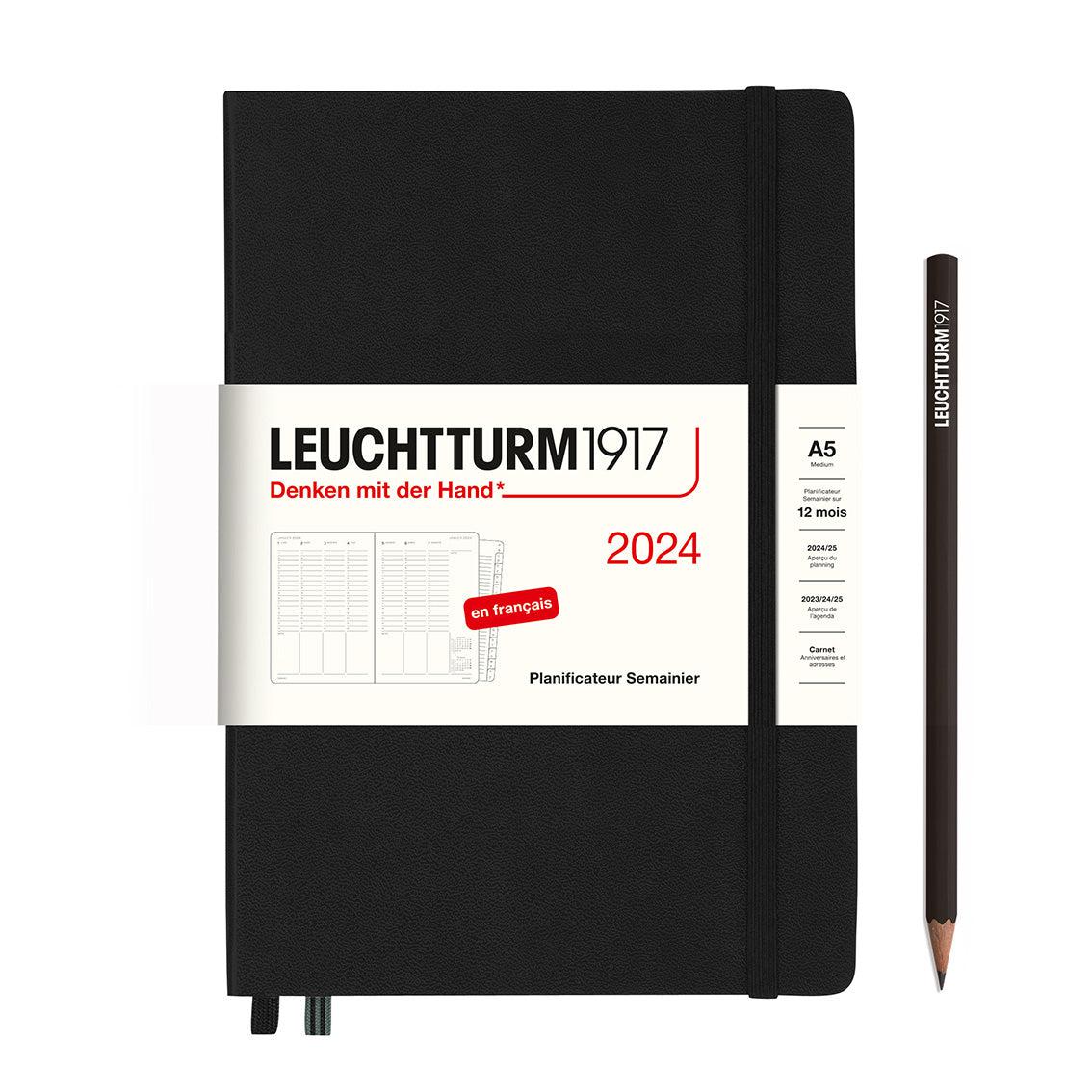 LCHT A5 Planificateur Semainier Rigide - Français-Agenda-Leuchtturm 1917-2024-Noir-A5-Papeterie du Dôme