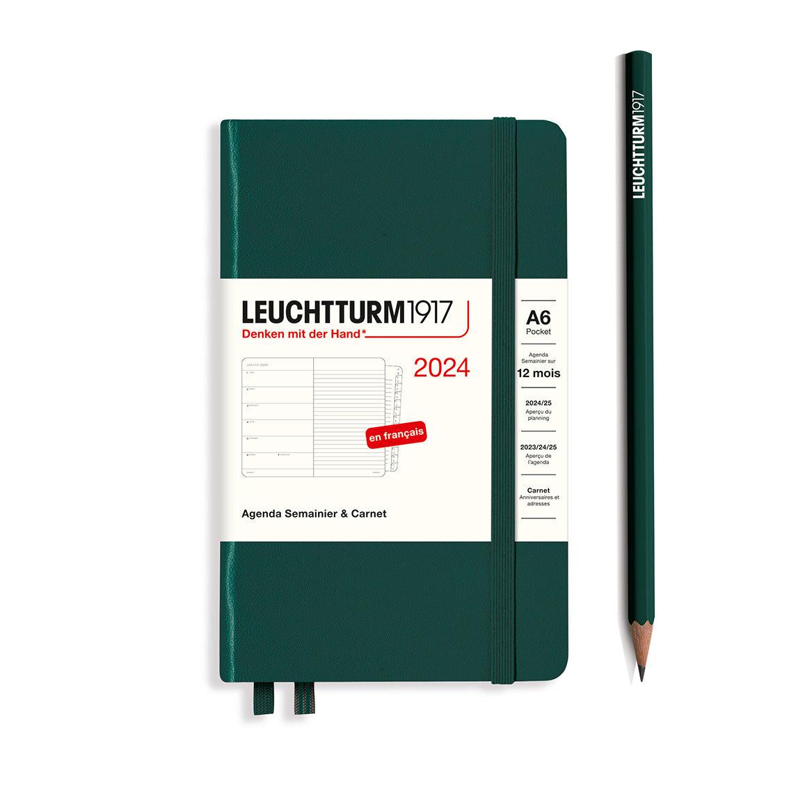 LCHT A6 Agenda Semainier & Carnet de Notes Rigide - Français-Agenda-Leuchtturm 1917-2024-Forest Green-A6-Papeterie du Dôme