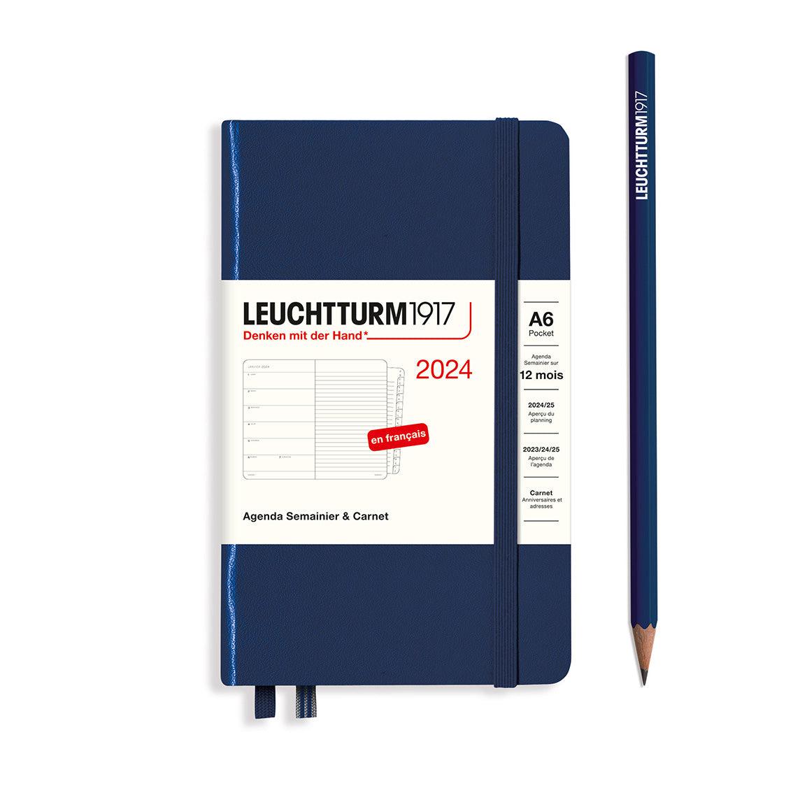 LCHT A6 Agenda Semainier & Carnet de Notes Rigide - Français-Agenda-Leuchtturm 1917-2024-Bleu Marine-A6-Papeterie du Dôme
