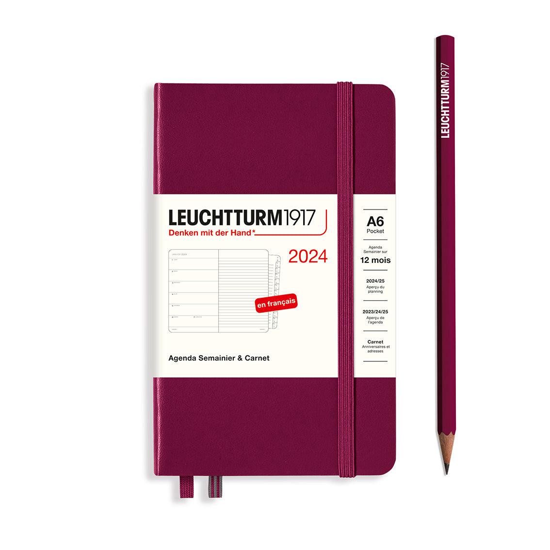 LCHT A6 Agenda Semainier & Carnet de Notes Rigide - Français-Agenda-Leuchtturm 1917-2024-Port Red-A6-Papeterie du Dôme