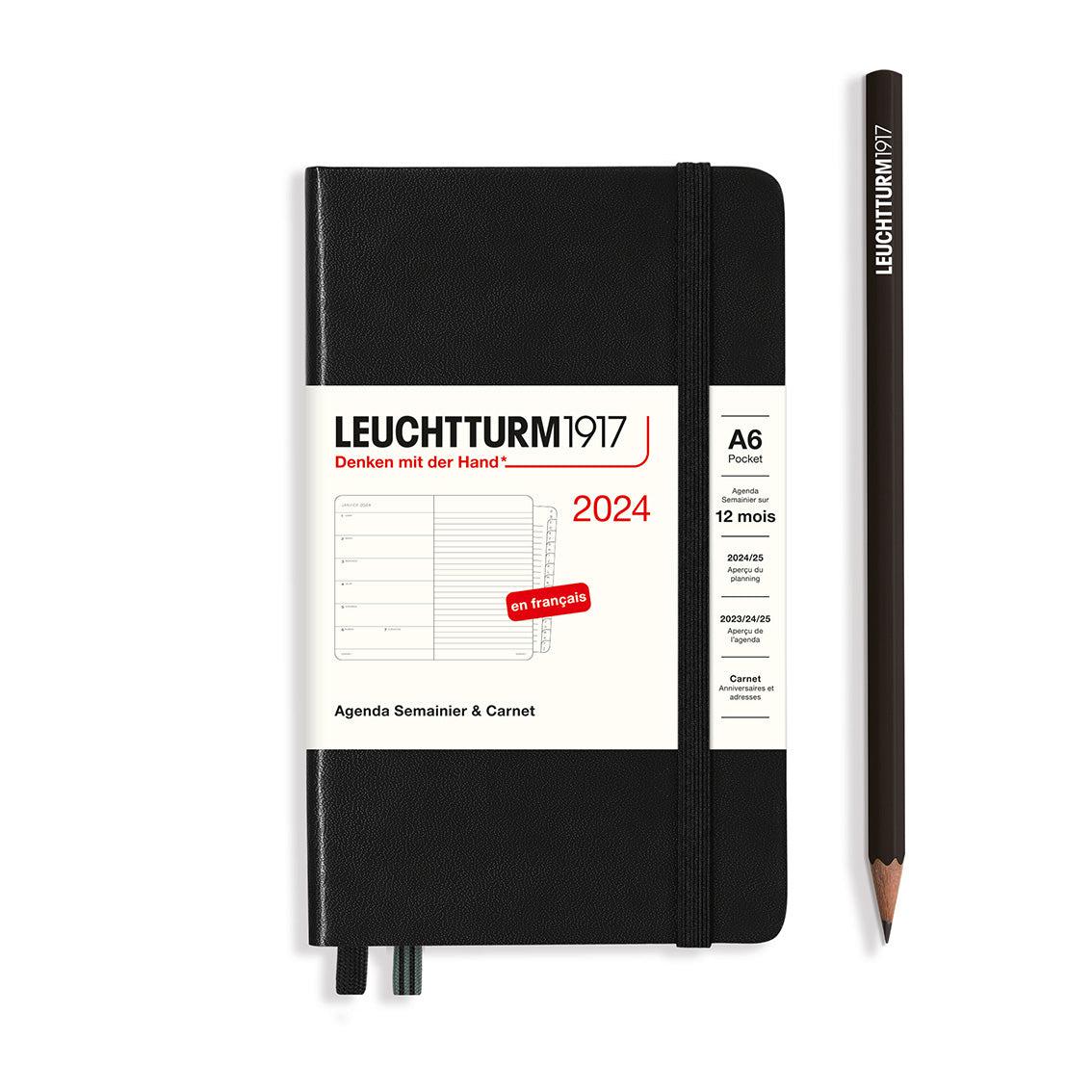 LCHT A6 Agenda Semainier & Carnet de Notes Rigide - Français-Agenda-Leuchtturm 1917-2024-Noir-A6-Papeterie du Dôme