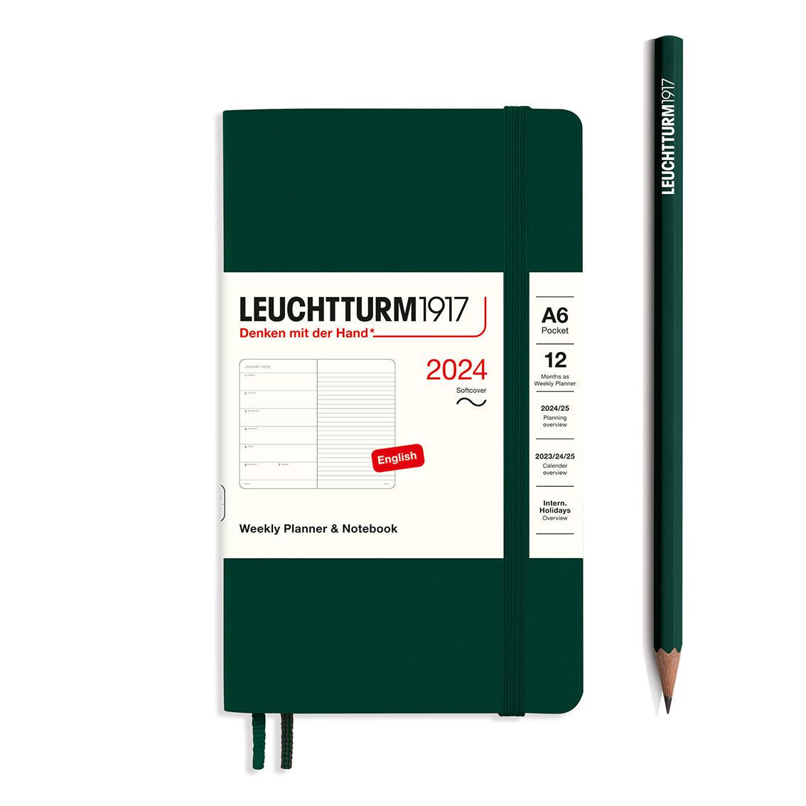 LCHT A6 Agenda Semainier & Carnet de Notes Souple - Anglais-Agenda-Leuchtturm 1917-2024-Forest Green-A6-Papeterie du Dôme