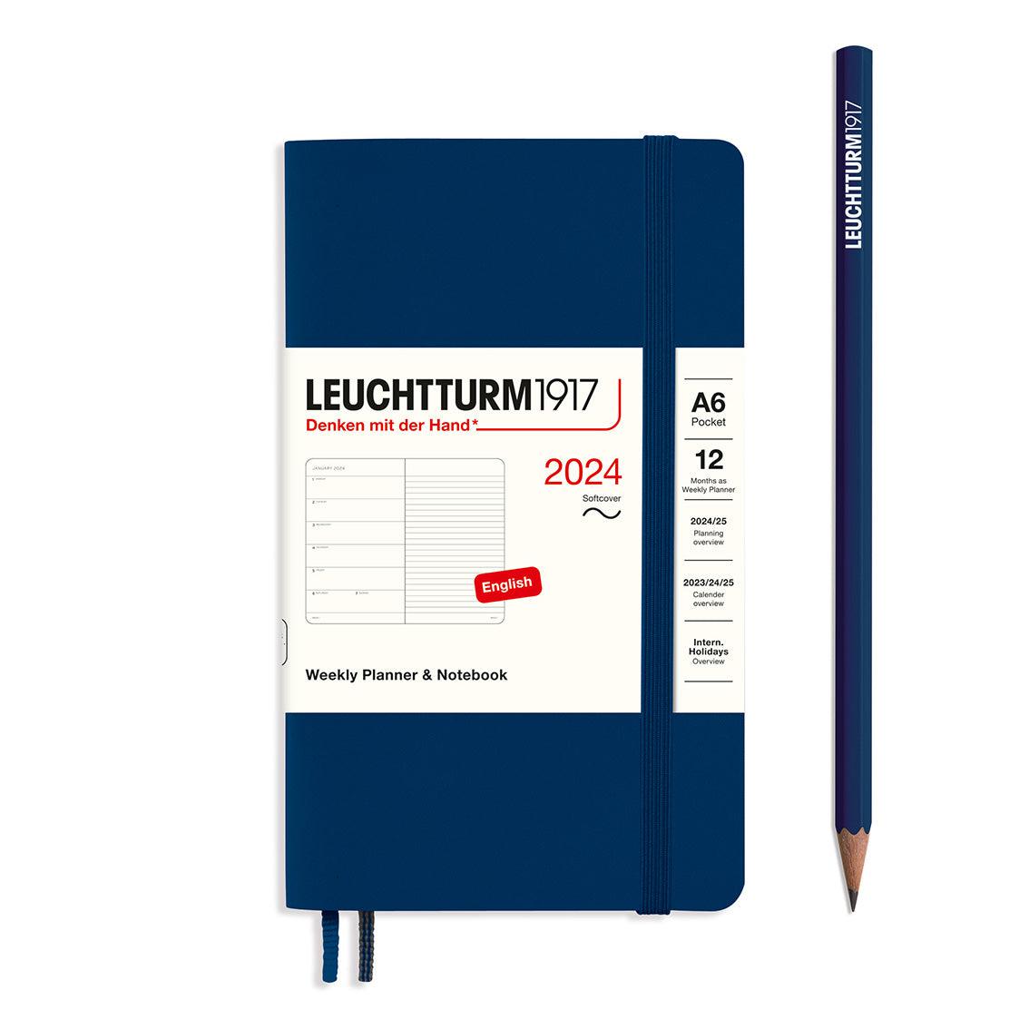 LCHT A6 Agenda Semainier & Carnet de Notes Souple - Anglais-Agenda-Leuchtturm 1917-2024-Bleu Marine-A6-Papeterie du Dôme