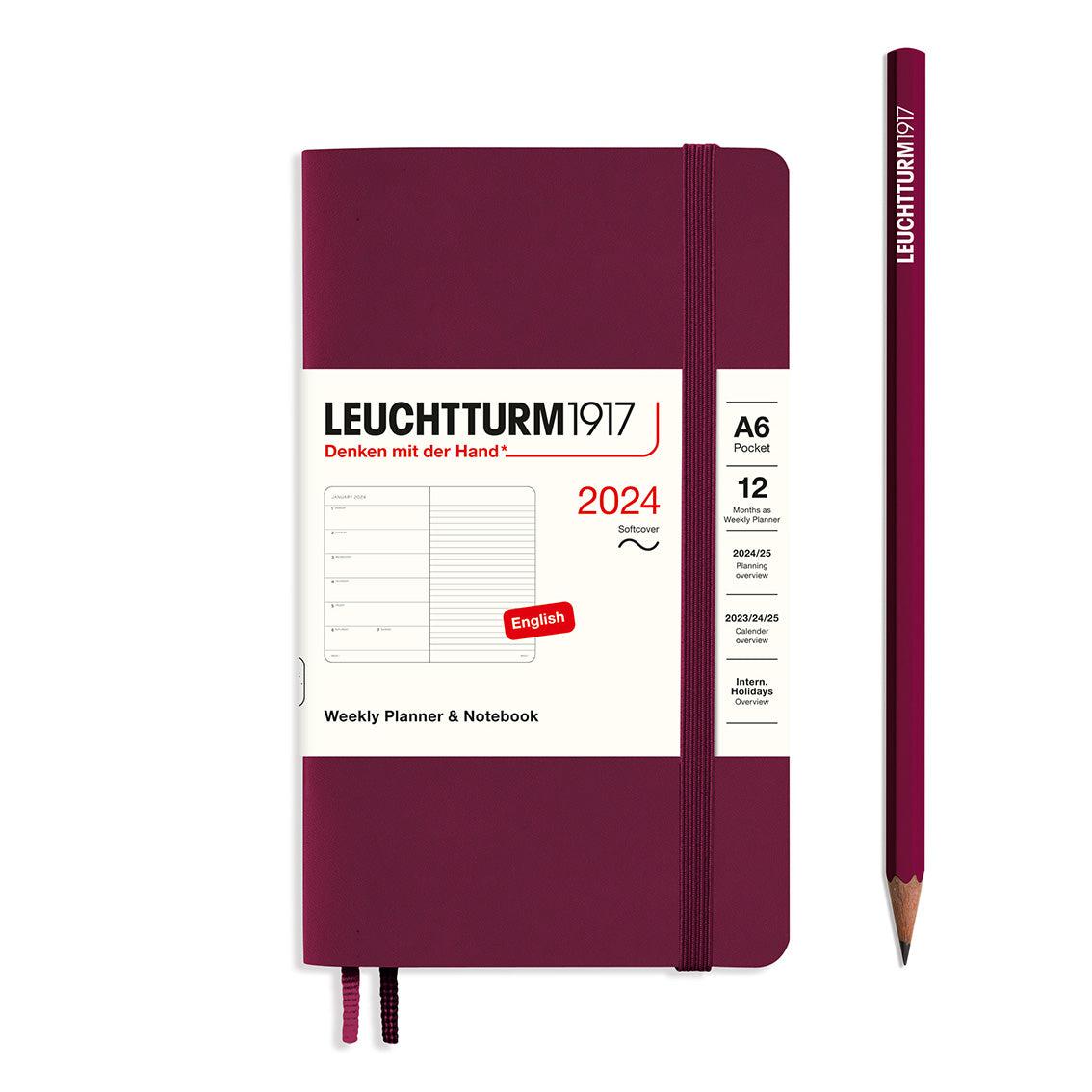LCHT A6 Agenda Semainier & Carnet de Notes Souple - Anglais-Agenda-Leuchtturm 1917-2024-Port Red-A6-Papeterie du Dôme