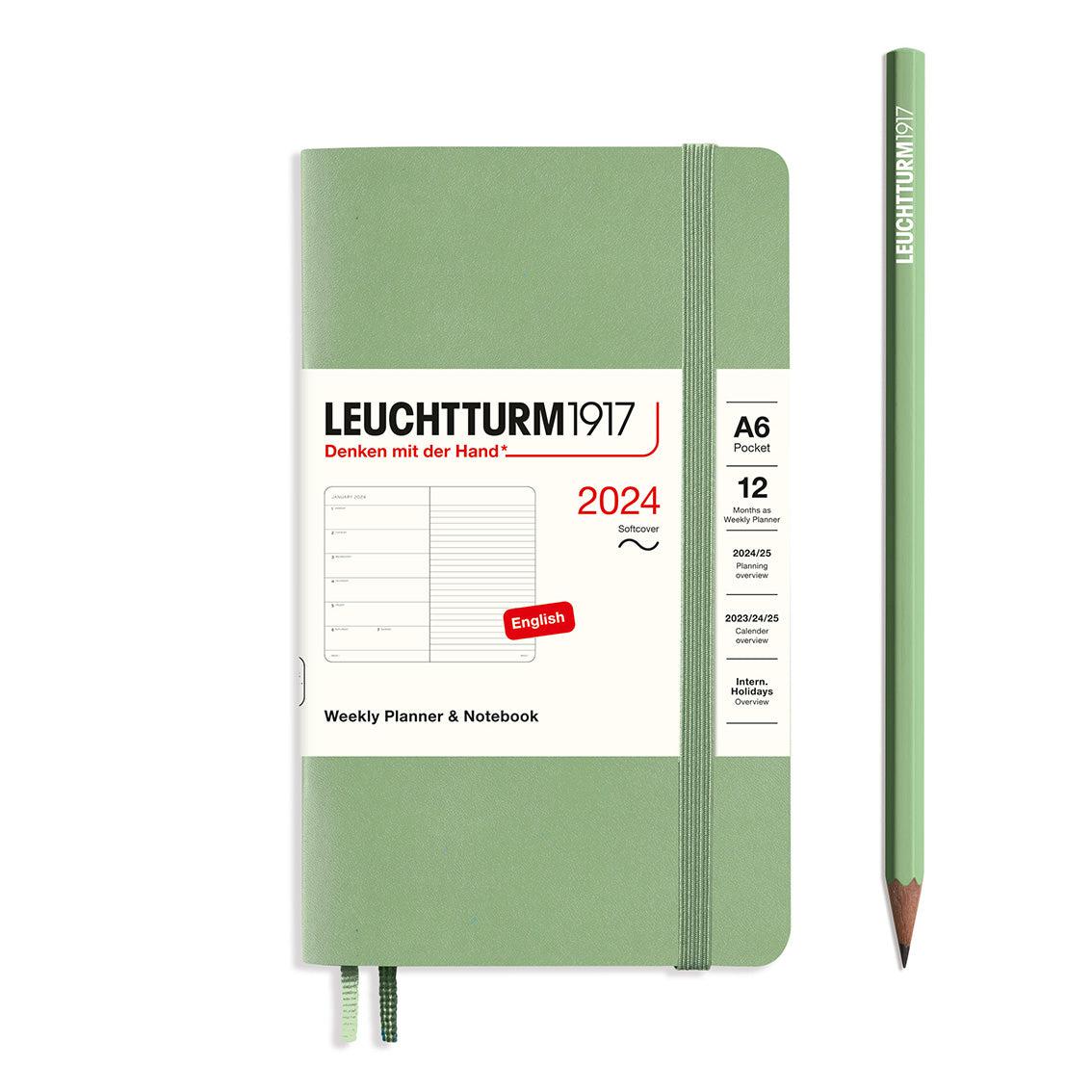 LCHT A6 Agenda Semainier & Carnet de Notes Souple - Anglais-Agenda-Leuchtturm 1917-2024-Sauge-A6-Papeterie du Dôme