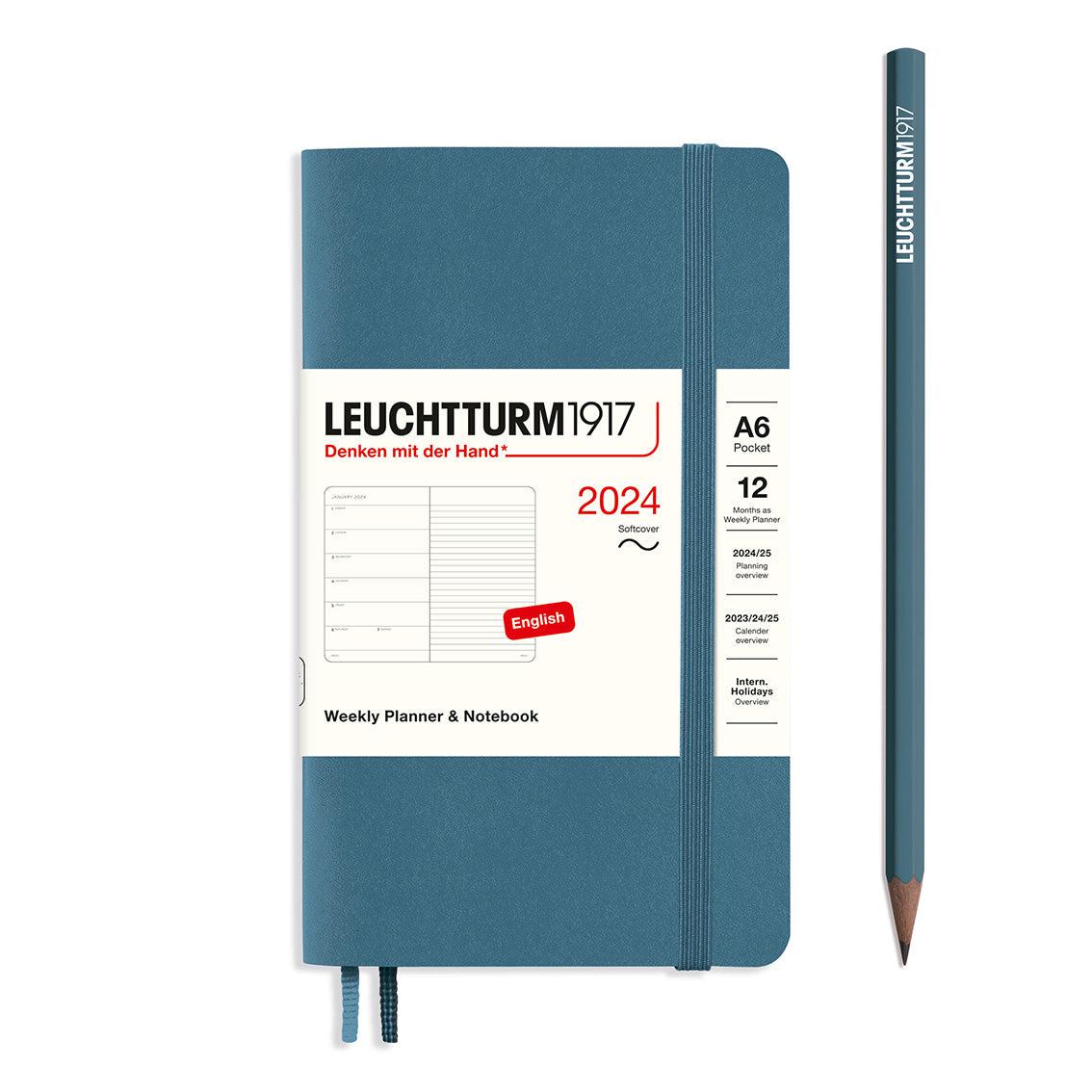 LCHT A6 Agenda Semainier & Carnet de Notes Souple - Anglais-Agenda-Leuchtturm 1917-2024-Stone Blue-A6-Papeterie du Dôme