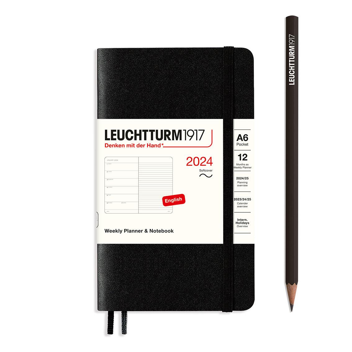 LCHT A6 Agenda Semainier & Carnet de Notes Souple - Anglais-Agenda-Leuchtturm 1917-2024-Noir-A6-Papeterie du Dôme