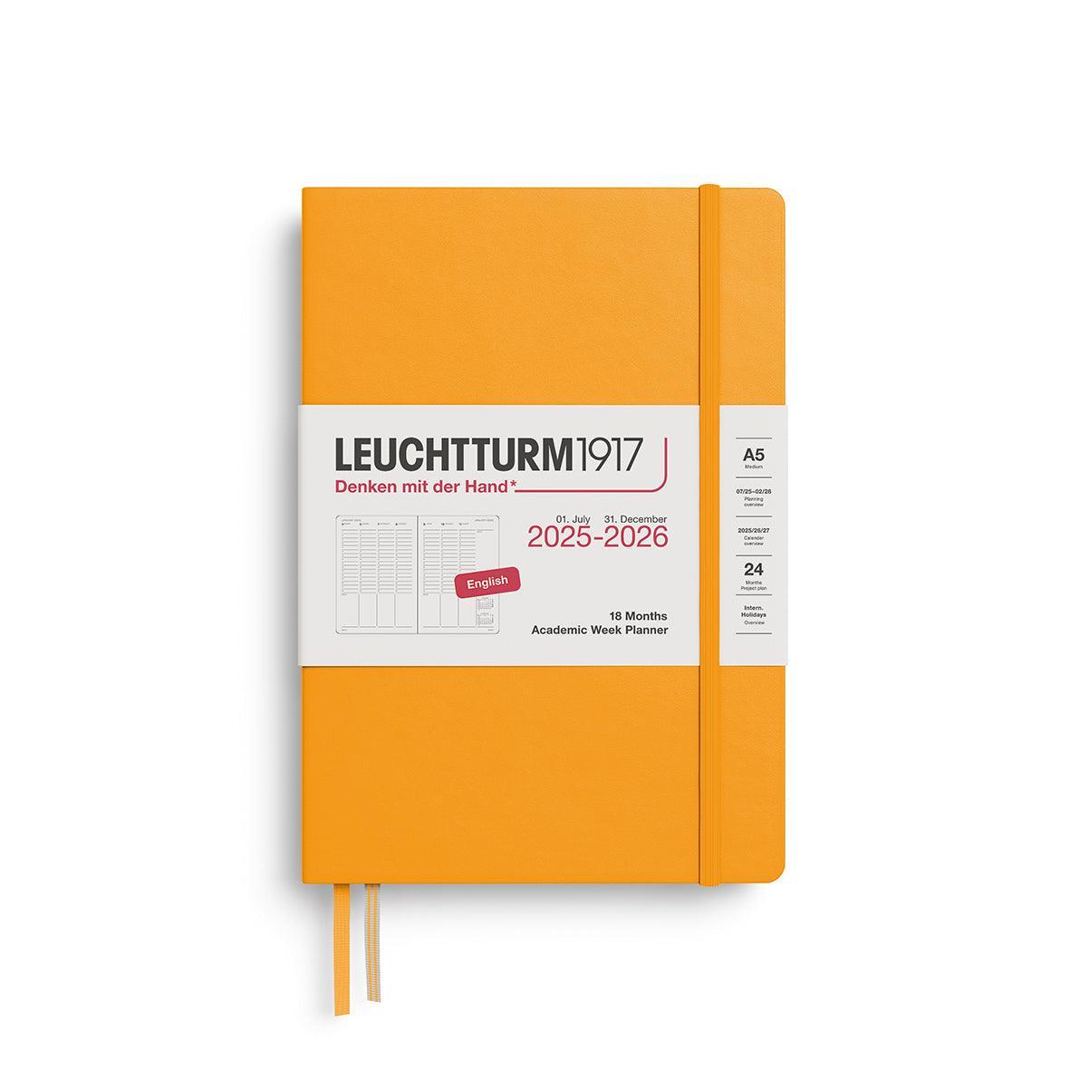 LCHT Agenda A5 Planificateur Universitaire 18 mois Vertical Rigide - Anglais-Agenda-Leuchtturm 1917-2025-2026-Rising sun-A5-Papeterie du Dôme
