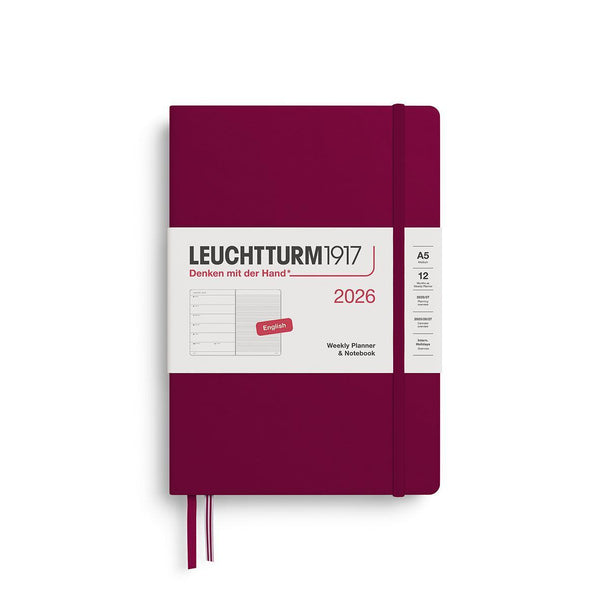 LCHT Agenda A5 Semainier & Carnet Ligné Rigide en Anglais-Agenda-Leuchtturm 1917-2026-Port red-A5-Papeterie du Dôme