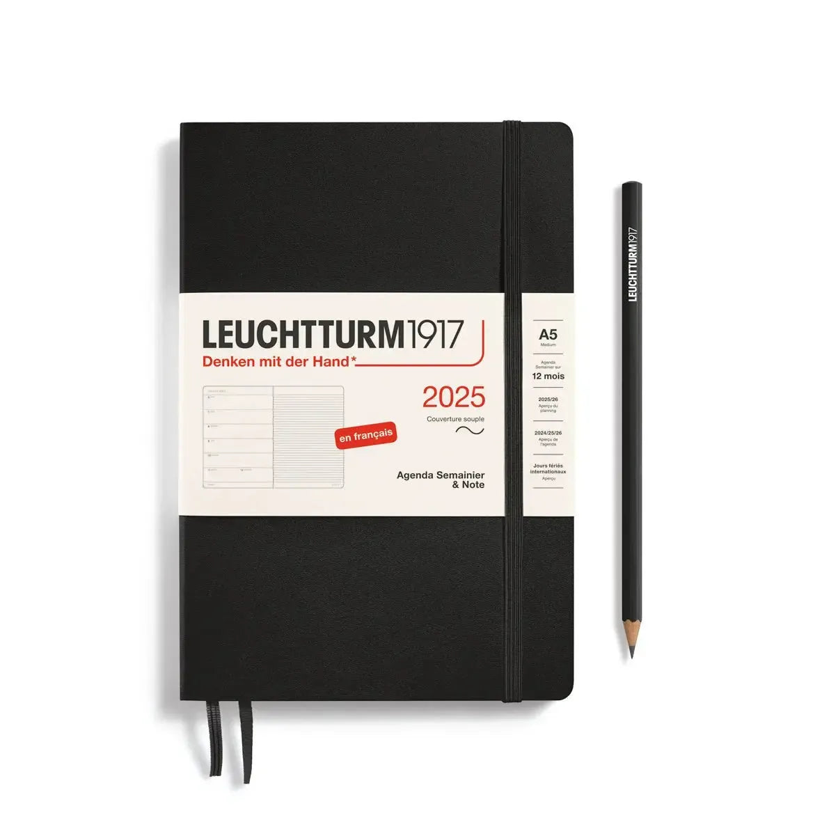 LCHT Agenda A5 Semainier & Carnet Souple - Français-Agenda-Leuchtturm 1917-2025-Noir-A5-Papeterie du Dôme