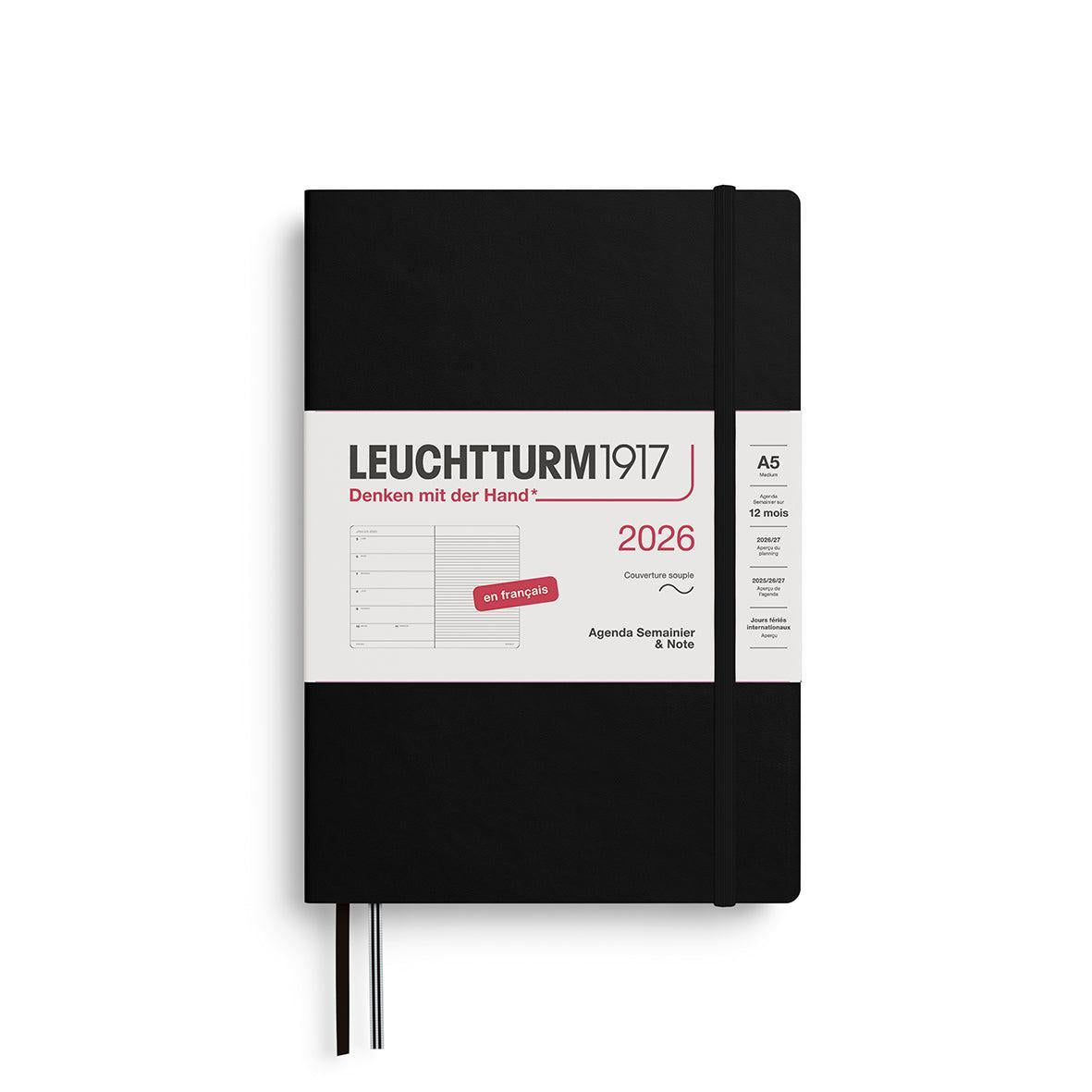 LCHT Agenda A5 Semainier & Carnet Souple - Français-Agenda-Leuchtturm 1917-2026-Noir-A5-Papeterie du Dôme