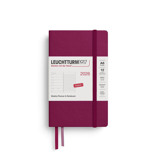 LCHT Agenda A6 Semainier & Carnet Ligné Rigide - Anglais-Agenda-Leuchtturm 1917-2026-Port red-A6-Papeterie du Dôme