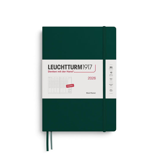 LCHT Agenda B5 Planificateur Semainier Rigide - Anglais-Agenda-Leuchtturm 1917-2026-Forest green-B5-Papeterie du Dôme