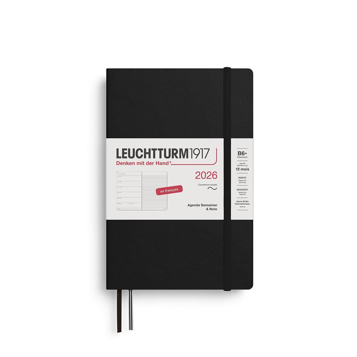 LCHT Agenda B6+ Semainier & Carnet Ligné Souple - Français-Agenda-Leuchtturm 1917-2026-Noir-B6+-Papeterie du Dôme