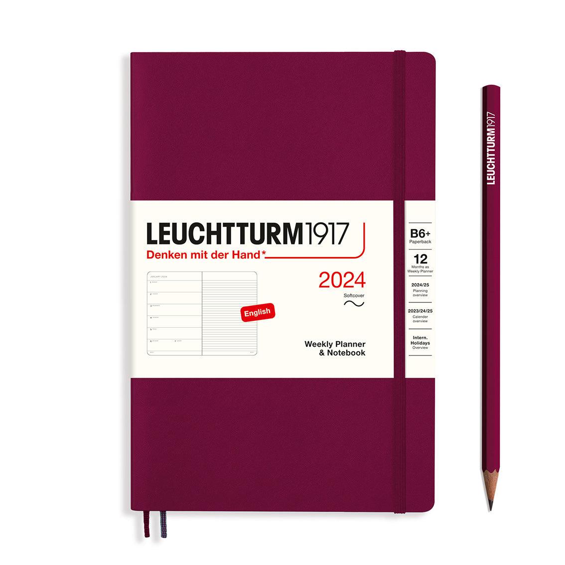LCHT B6+ Agenda Semainier & Carnet Souple - Anglais-Agenda-Leuchtturm 1917-2024-Port Red-B6+-Papeterie du Dôme