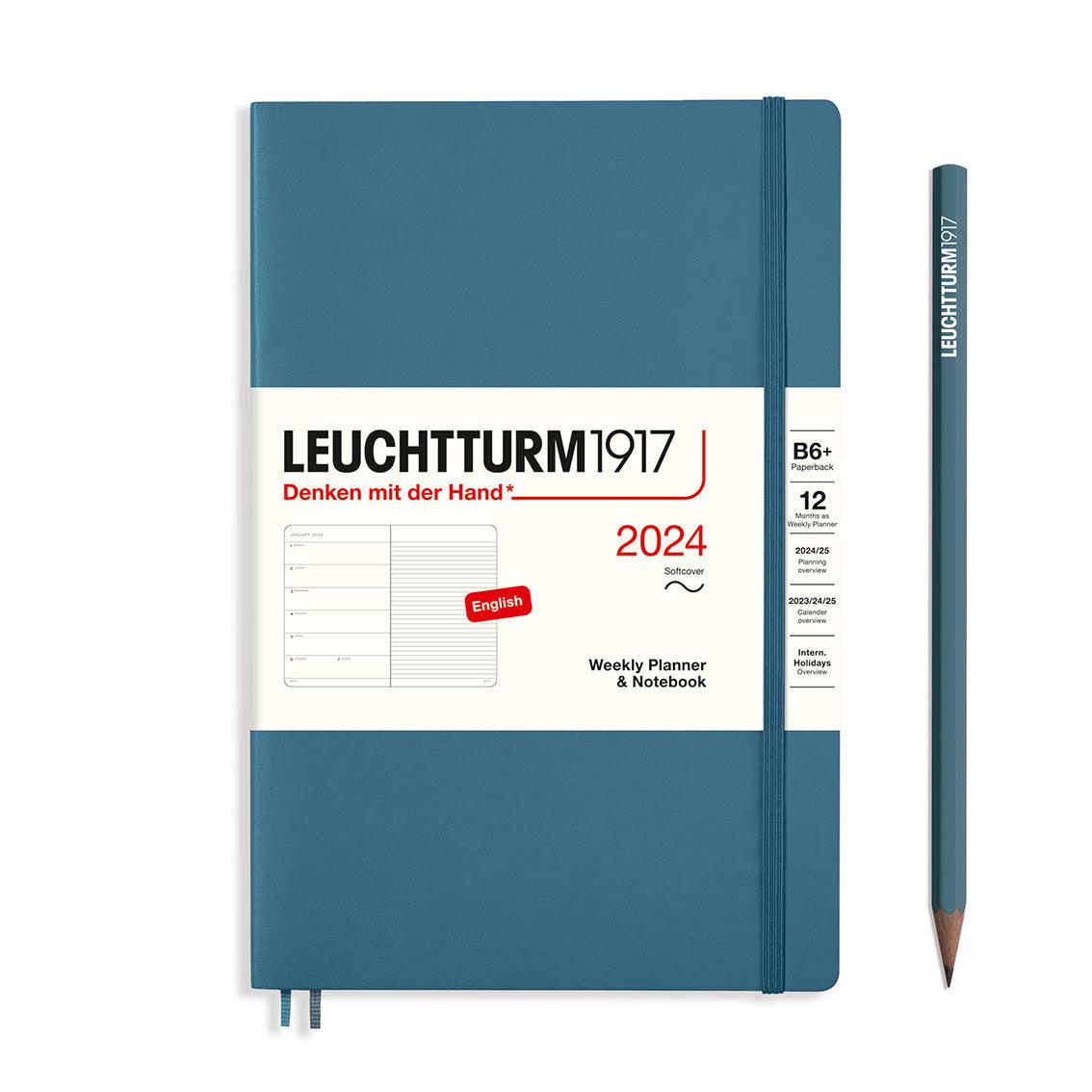 LCHT B6+ Agenda Semainier & Carnet Souple - Anglais-Agenda-Leuchtturm 1917-2024-Stone Blue-B6+-Papeterie du Dôme