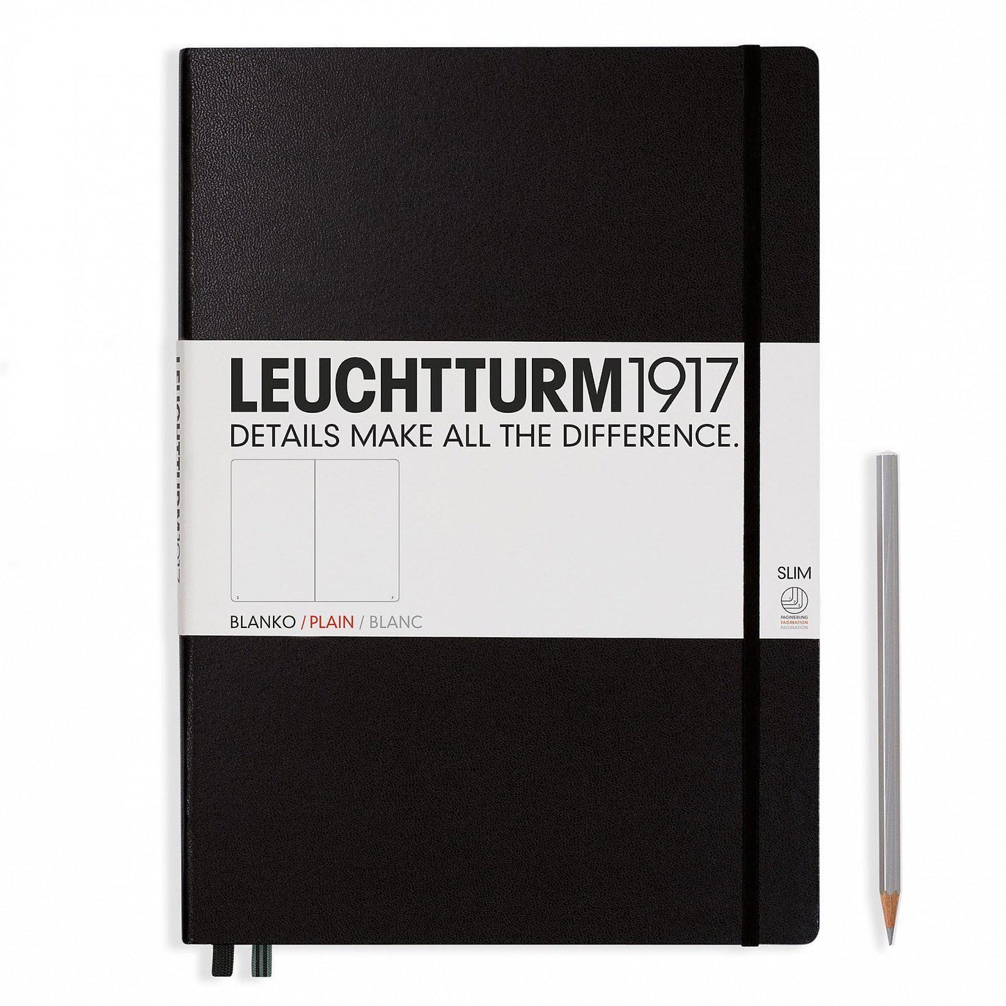 LCHT Carnet A4+ Master Slim Blanc-Carnet-Leuchtturm 1917-Noir-A4+-Blanc-Papeterie du Dôme