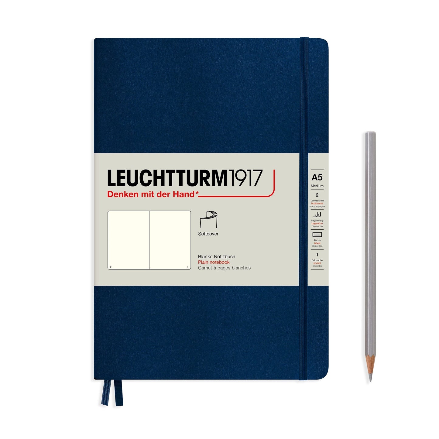 LCHT Carnet A5 Souple Blanc-Carnet-Leuchtturm 1917-Navy-A5-Blanc-Papeterie du Dôme