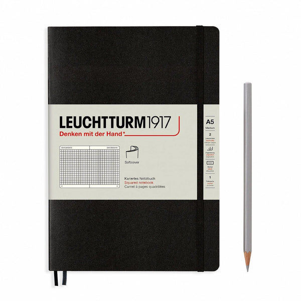 LCHT Carnet A5 Souple Quadrillé-Carnet-Leuchtturm 1917-Noir-A5-Quadrillé-Papeterie du Dôme