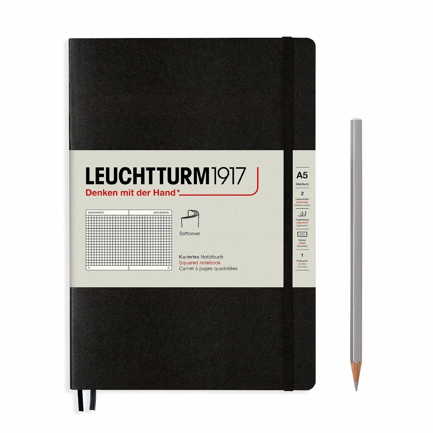 LCHT Carnet A5 Souple Quadrillé-Carnet-Leuchtturm 1917-Noir-A5-Quadrillé-Papeterie du Dôme