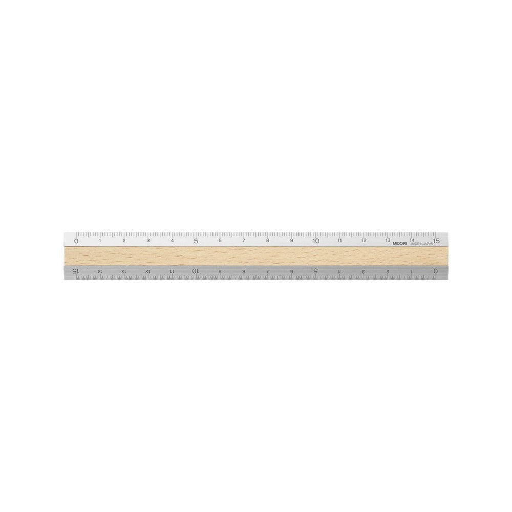 MDR Règle Aluminium et bois 15 cm-Règle-Midori-Bois clair-Papeterie du Dôme