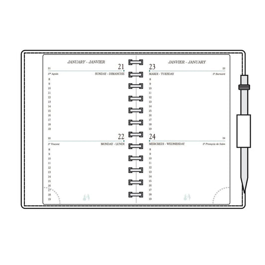 MGN Recharge Agenda AG12R 2Jours/Page Reliure à Glissière avec Répertoire Mignon-Recharge Agenda-Mignon-Papeterie du Dôme