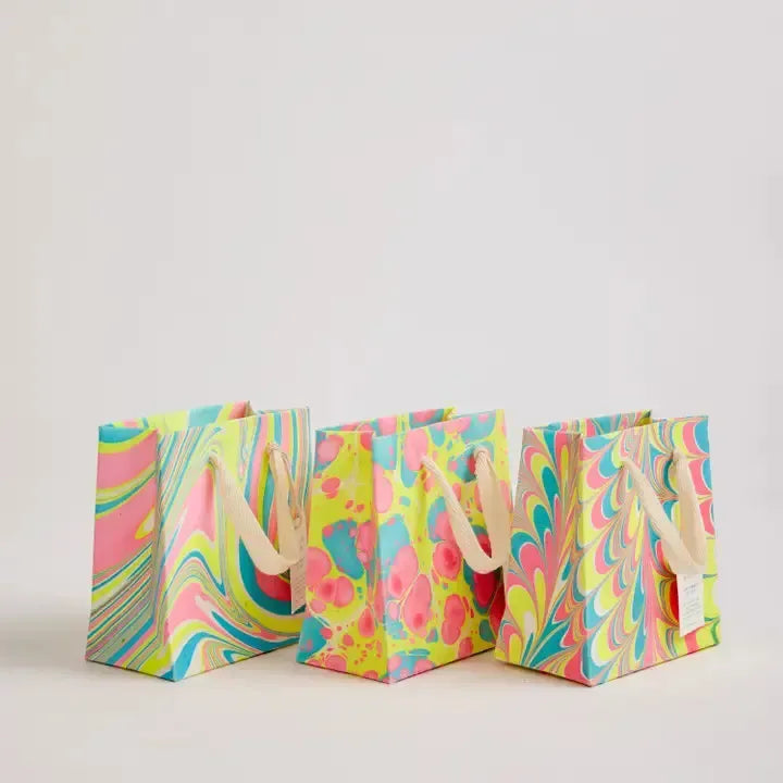MIR Sac Cadeaux Imprimés à la Main-Sac Cadeau-Paper Mirchi-Petit-Marble neon-Papeterie du Dôme