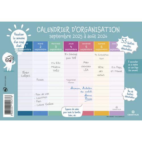OBE Calendrier d'Organisation-Calendrier-Oberthur-2025-2026-Papeterie du Dôme