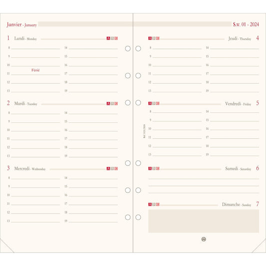 OBE Recharge Agenda Format 17 Semainier Horizontal-Recharge Agenda-Oberthur-2026-Papeterie du Dôme