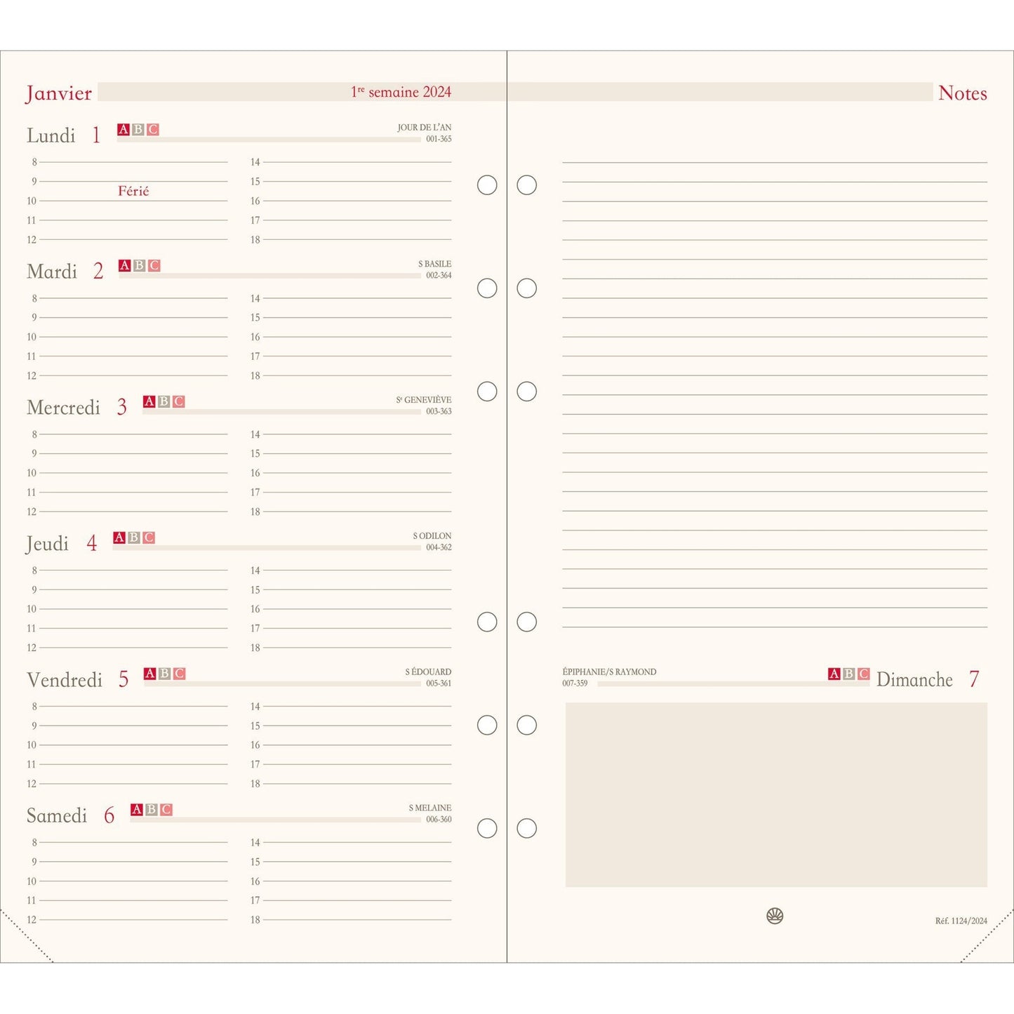 OBE Recharge Agenda Format 17 Semainier Horizontal-Recharge Agenda-Oberthur-2026-Papeterie du Dôme