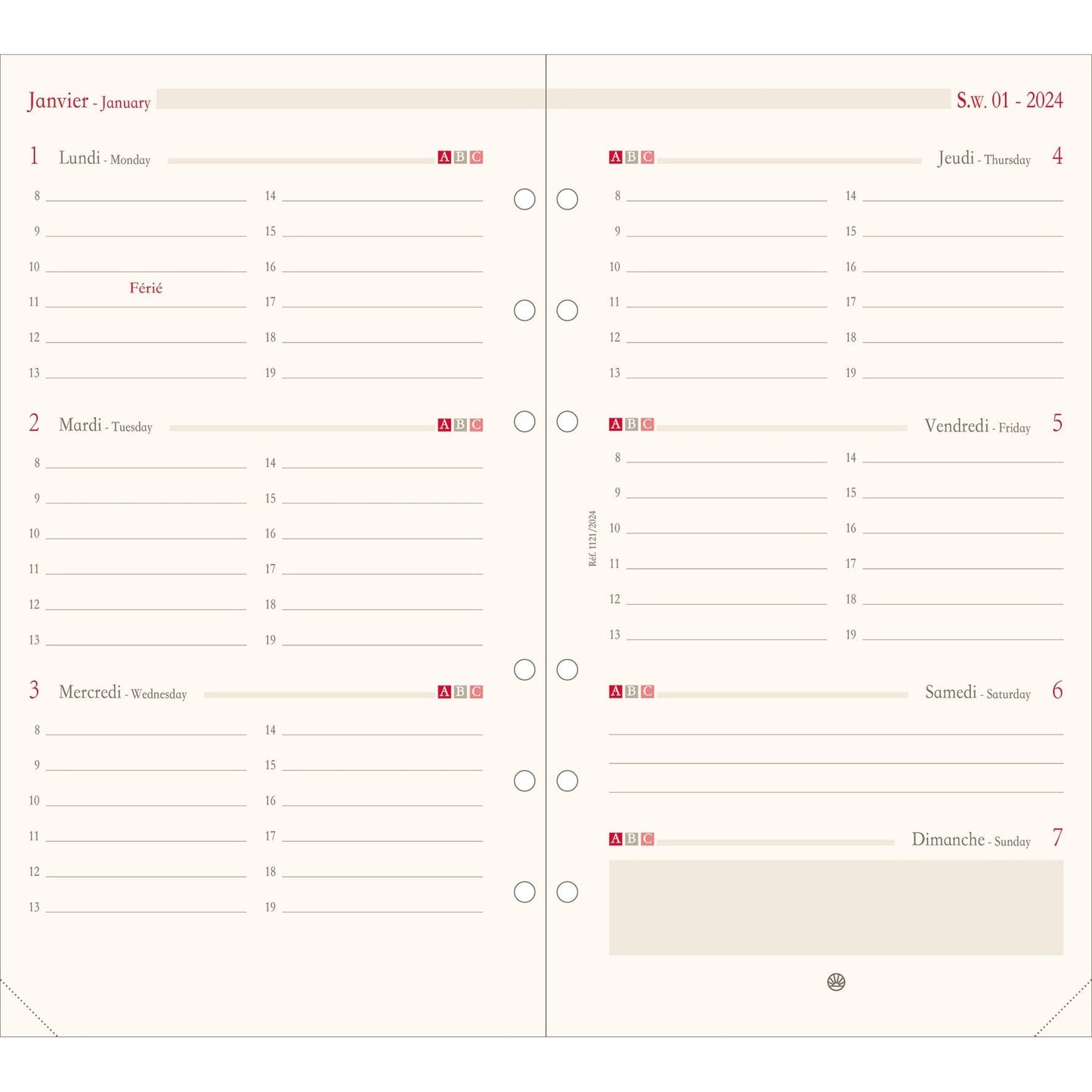 OBE Recharge Agenda Format 17 Semainier Horizontal-Recharge Agenda-Oberthur-Papeterie du Dôme