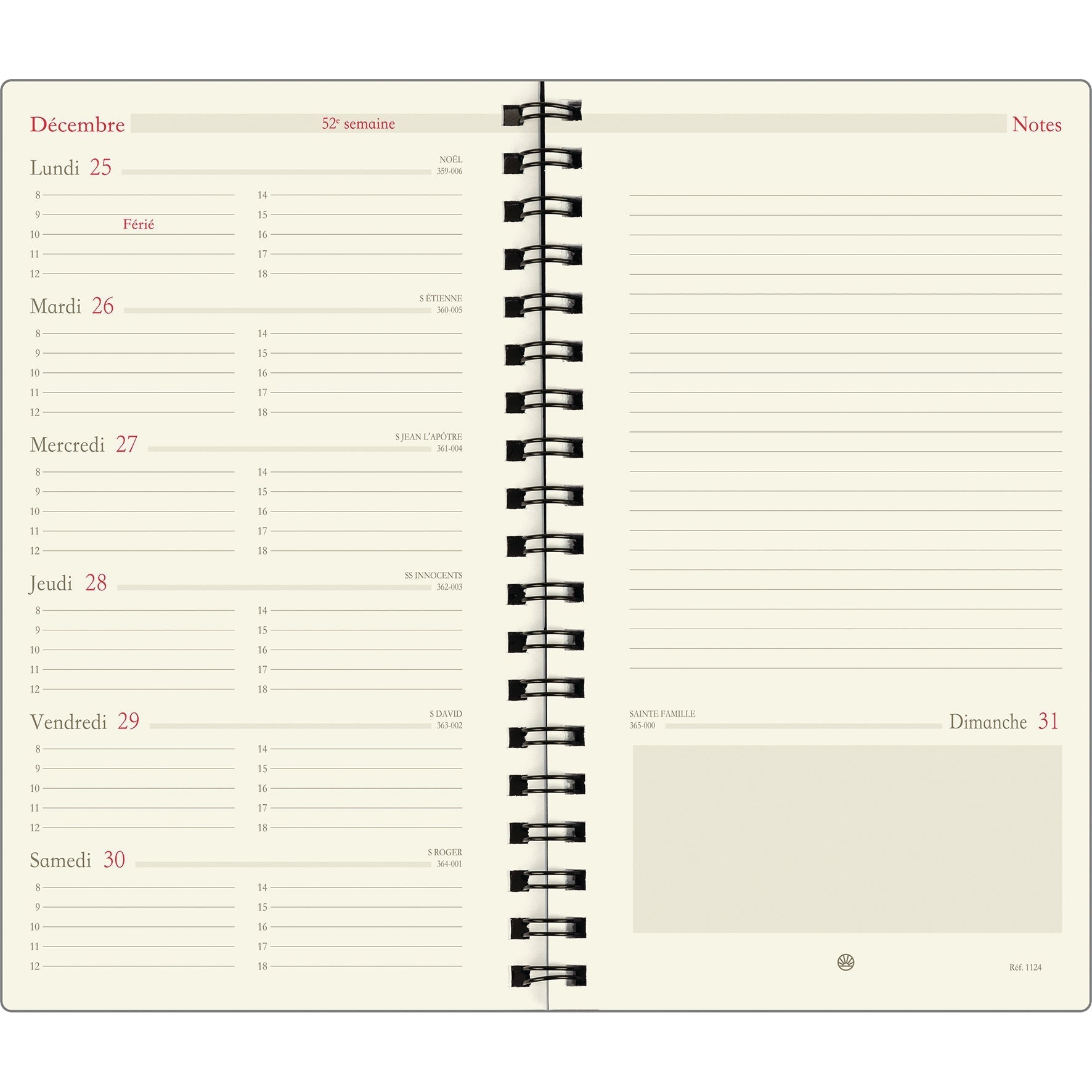 Oberthur Recharge Agenda Format 17 Semainier Semaine+Notes – Papeterie du  Dôme