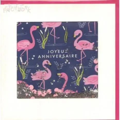 PAT Carte Shakies James Ellis-Carterie-Patchwork-Flamant Rose-Papeterie du Dôme