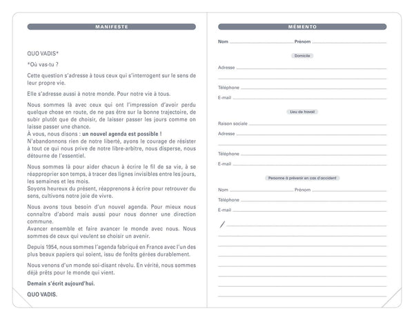 QVD Recharge Agenda Ministre-Recharge Agenda-Quo Vadis-Papeterie du Dôme