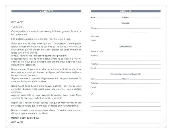 QVD Recharge Agenda Ministre-Recharge Agenda-Quo Vadis-Papeterie du Dôme