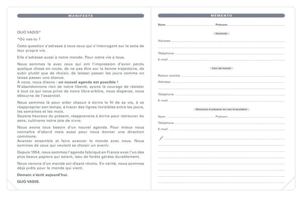 QVD Recharge Agenda Président Tranche Dorée-Recharge Agenda-Quo Vadis-Papeterie du Dôme