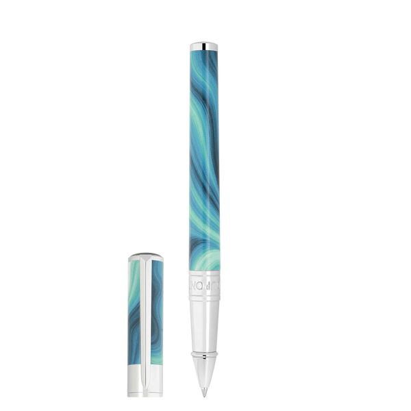 STD Initial Géode Bleu Chrome Stylo Roller-Stylo Roller-S.T. Dupont-Papeterie du Dôme