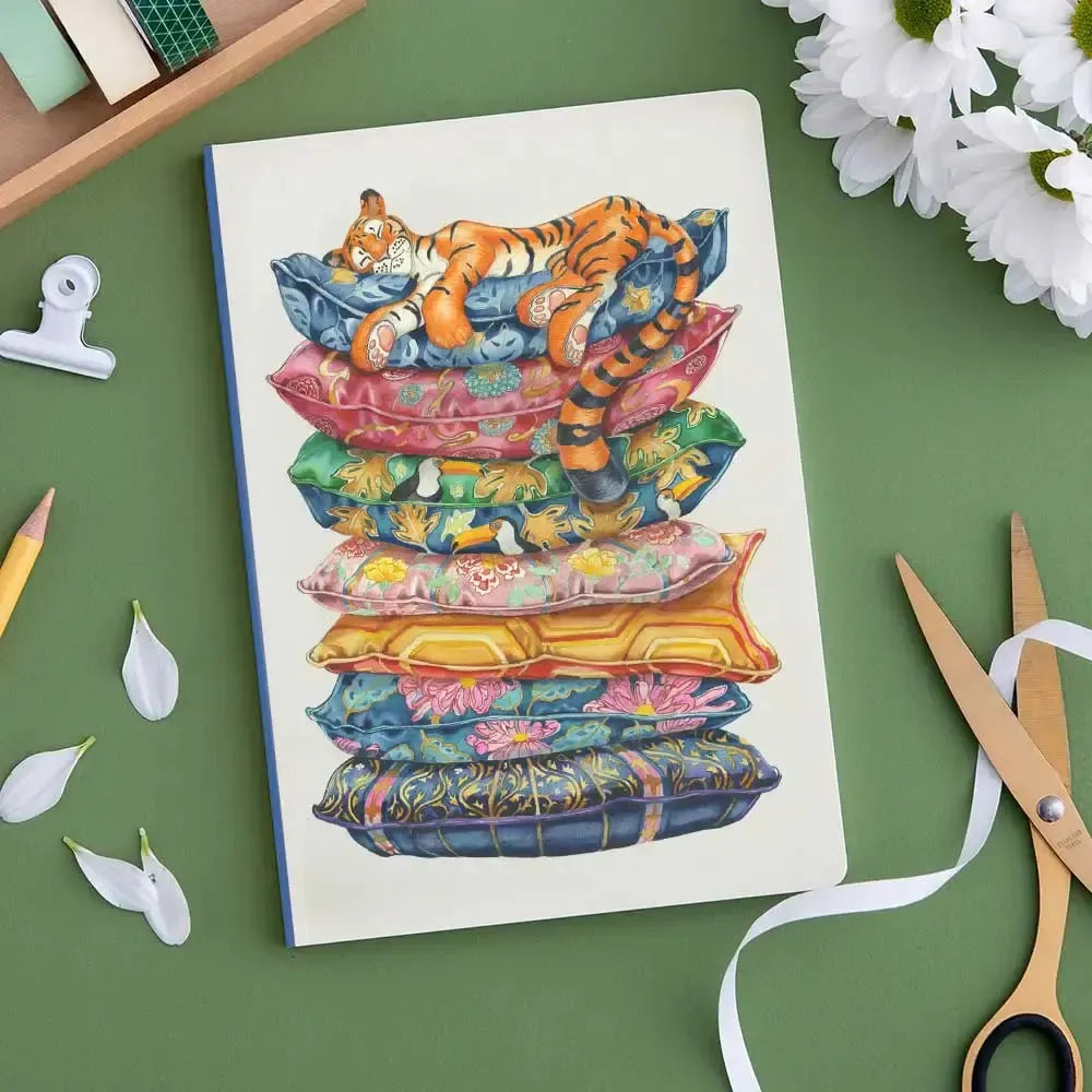 TDM Carnet A5-Carnet-The DM Collection-Tiger On A Pile of Cushions-Papeterie du Dôme