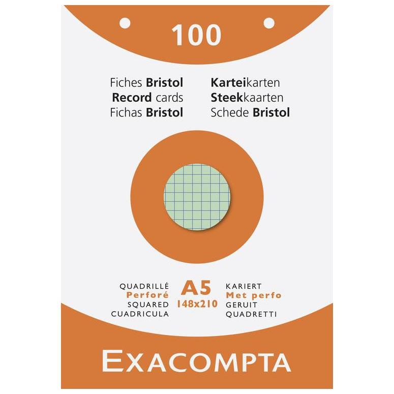 EXA Étui 100 Bristol 148x210-Bristol-Exacompta-Quadrillé 5x5 perforé Couleurs assorties-Papeterie du Dôme