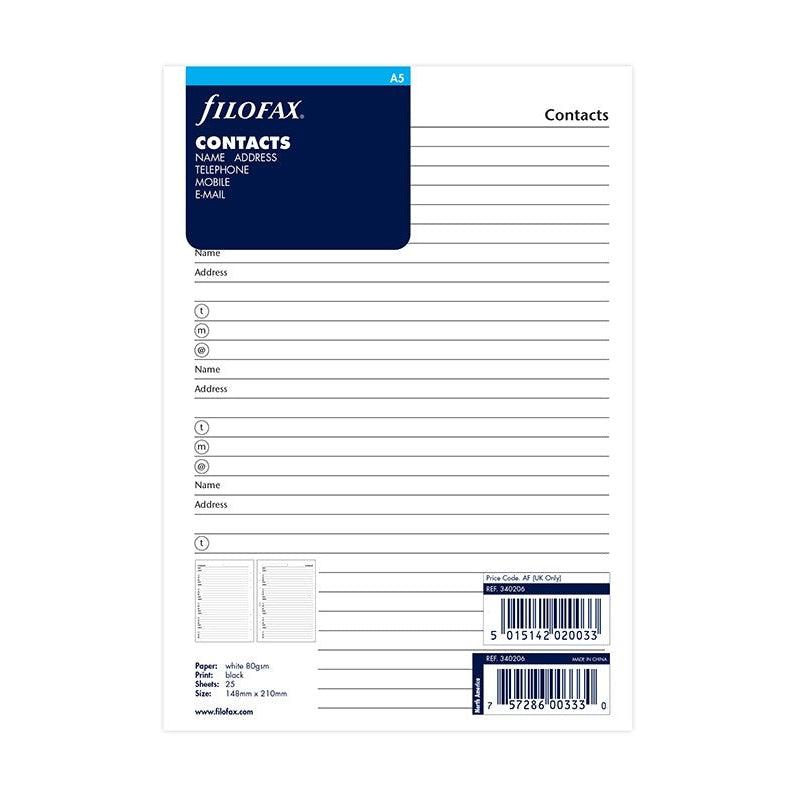 FFX Recharge A5 Nom/Adresse/Tel/Fax GB-Recharge-Filofax-Papeterie du Dôme