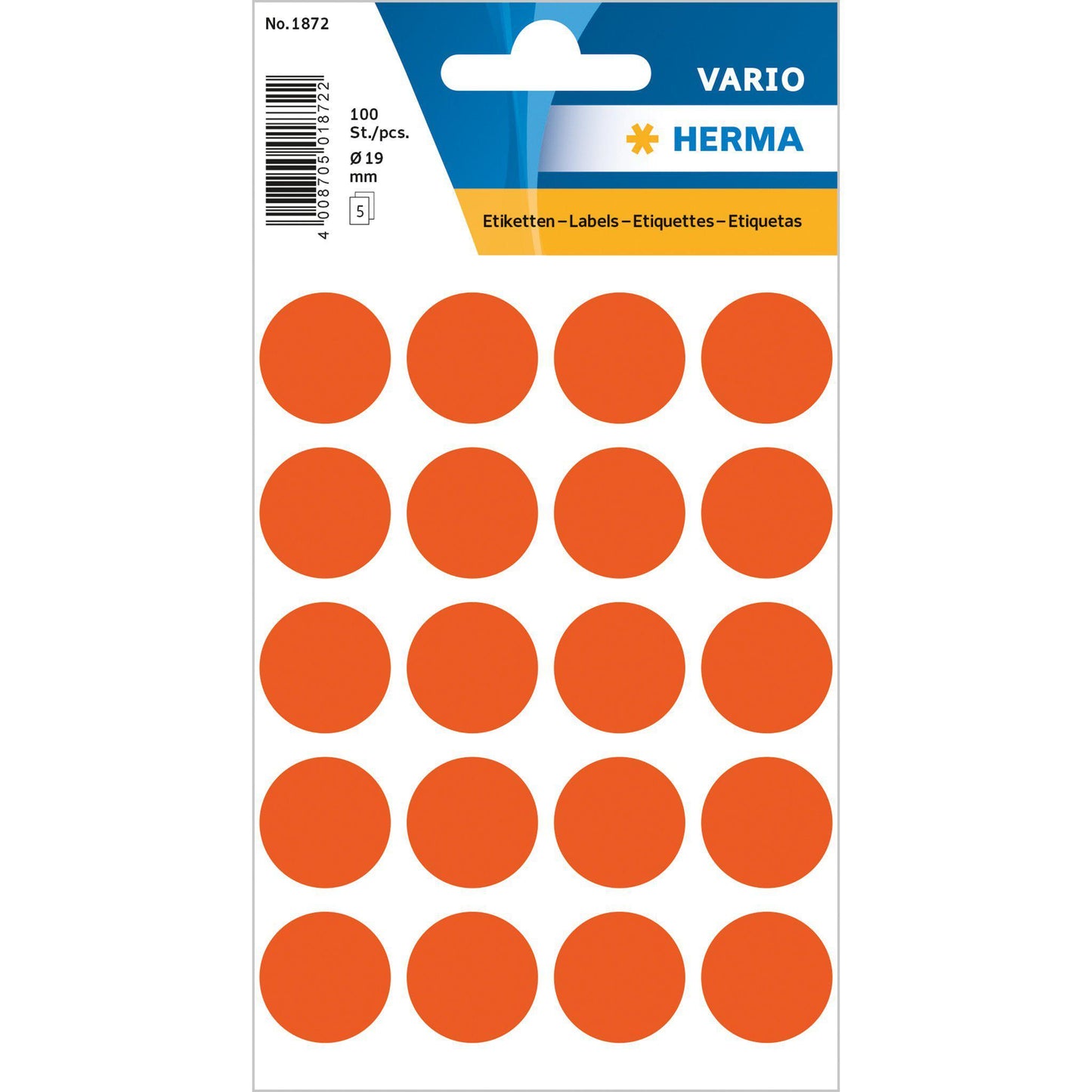 HRM Vario Etiquettes Rondes-Étiquettes-Herma-19 mm - 100 pièces-Rouge-Papeterie du Dôme