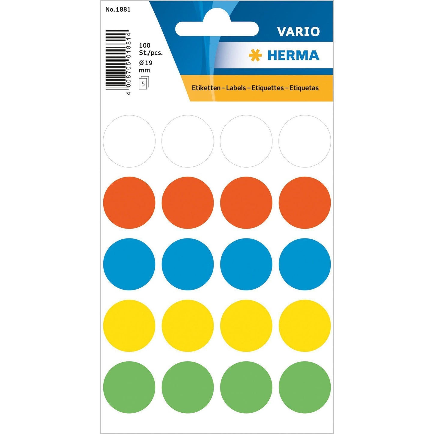 HRM Vario Etiquettes Rondes-Étiquettes-Herma-19 mm - 100 pièces-Assorties-Papeterie du Dôme