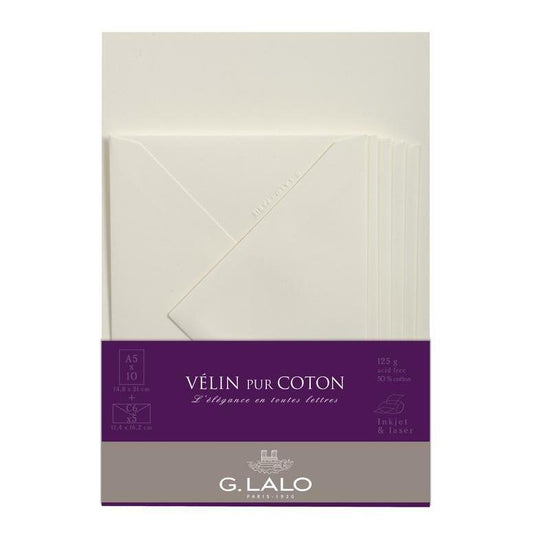 LALO Ensemble 10 Feuilles A5 et 5 Enveloppes Vélin Pur Coton-Correspondance-Lalo-Papeterie du Dôme