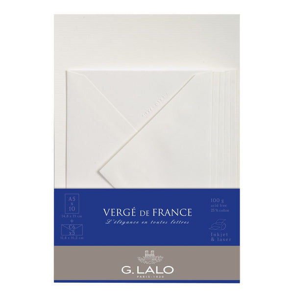 LALO Ensemble 10 Feuilles A5 et 5 Enveloppes Vergé de France-Correspondance-Lalo-Papeterie du Dôme