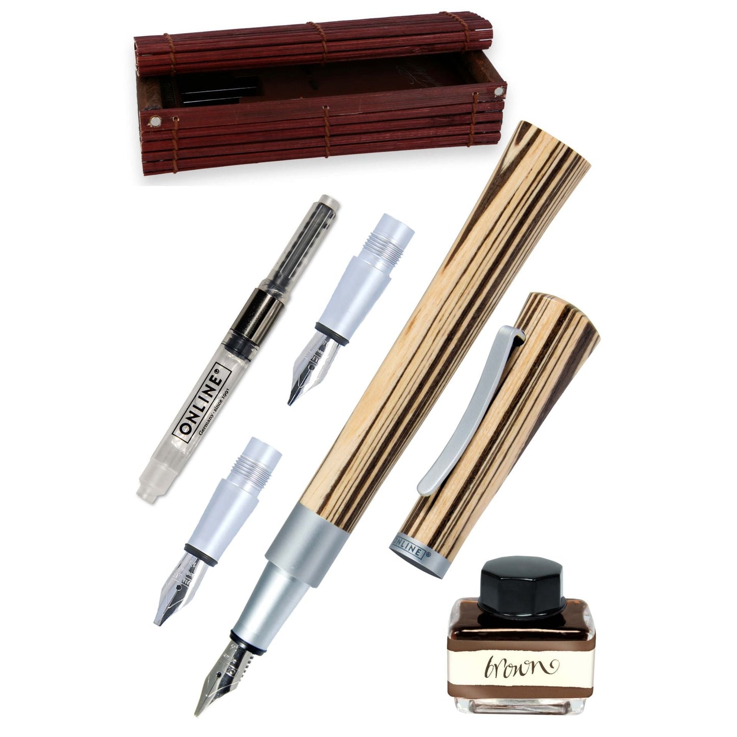 ONL Set Calligraphique Newood Pompe Stylo Plume-Stylo Plume-Online-Marron-Papeterie du Dôme