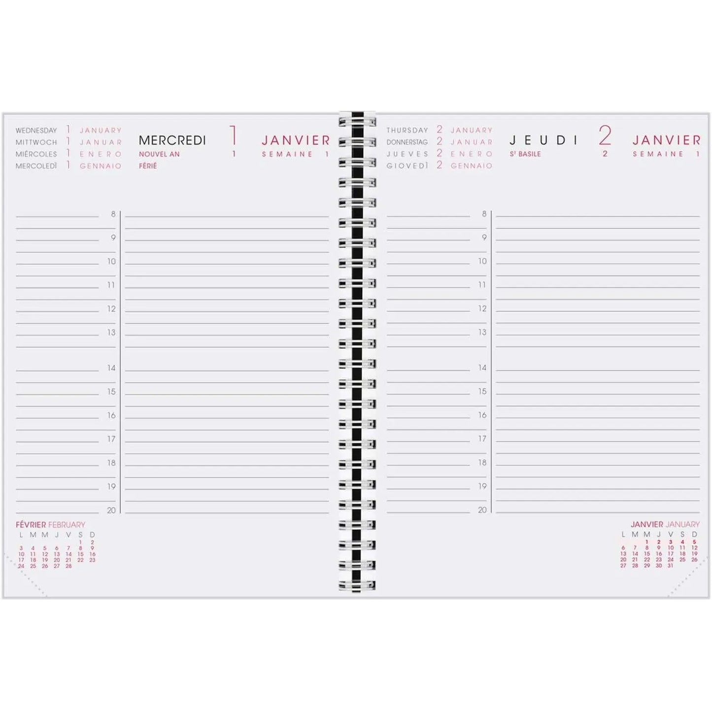 AGM Agenda Moderne Recharge Bureau Spiralée 1J/P Semestre INTAB1J-Recharge Agenda-Agenda Moderne-Papeterie du Dôme